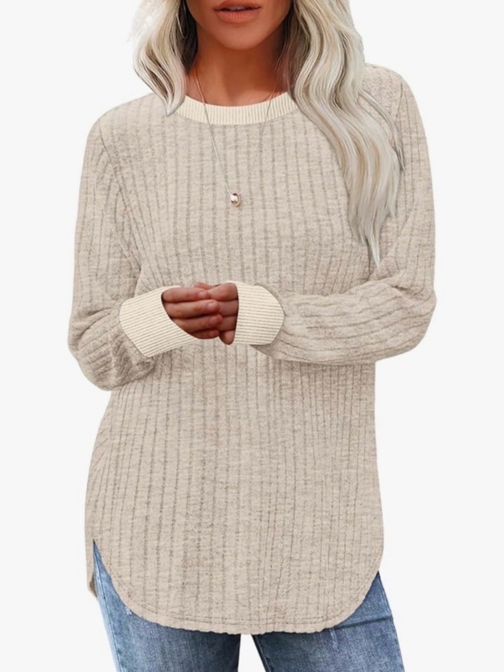 Lightweight Ribbed Soft Sweater Tunic Top Apricot Oatmeal XL NEW IN BAG